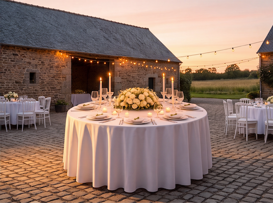 Nappe blanche polyester ronde 330 cm