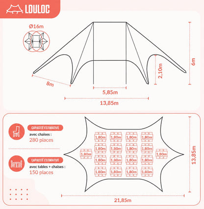 Tente Étoile 16m×22m (150 personnes assises)